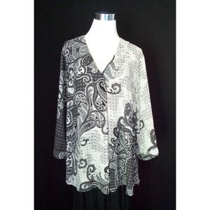 Anthropologie Rose + Olive Black White Paisley Abstract Pullover Tunic Top 2X